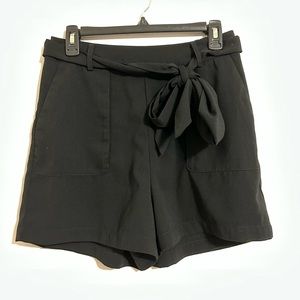 Black Front-Tie Shorts